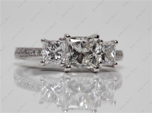 White Gold 1.03 Princess cut Engagement Ring Settings With Side Stones
