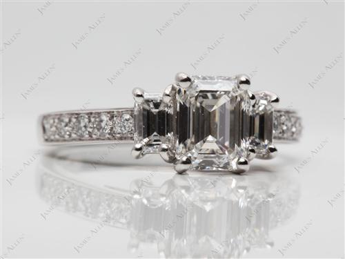 Platinum 1.19 Emerald cut Engagement Rings With Sidestones