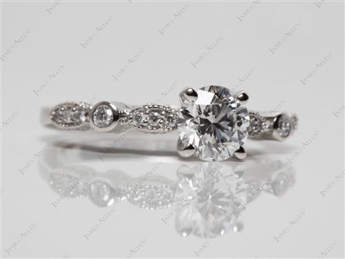 Platinum 0.91 Round cut Diamond Ring With Sidestones