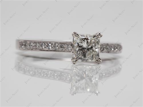 White Gold 0.80 Princess cut Pave Engagement Ring