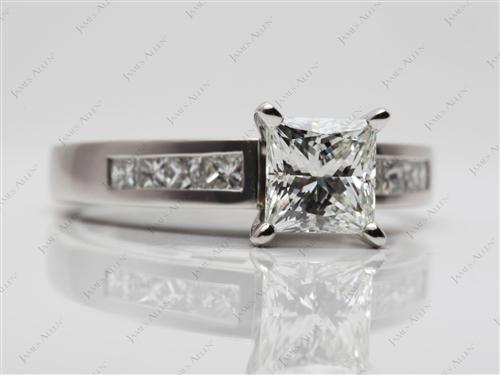 Platinum 1.26 Princess cut Engagement Rings With Side Stones