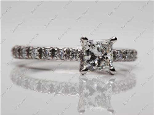 Platinum 0.72 Princess cut Pave Ring Settings
