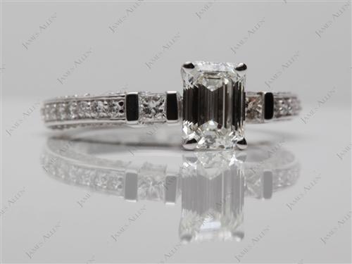 White Gold 1.30 Emerald cut Pave Ring