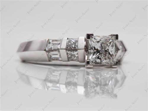 White Gold 0.75 Princess cut Engagement Ring With Side Stones