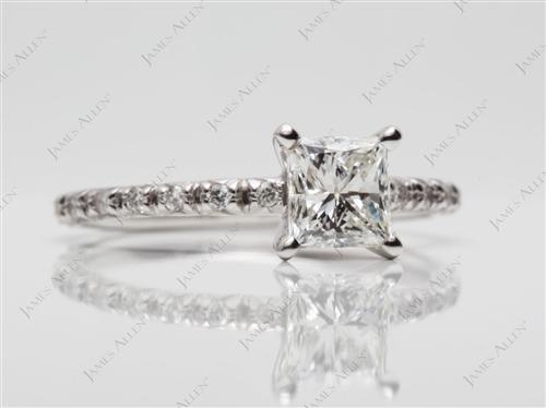White Gold 0.75 Princess cut Pave Diamond Ring