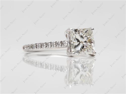 White Gold 1.53 Princess cut Diamond Pave Ring