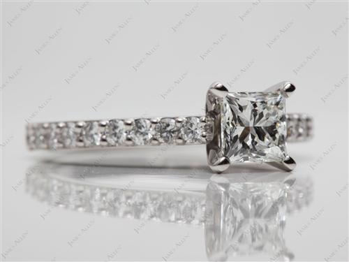 Platinum 0.90 Princess cut Engagement Rings With Side Stones