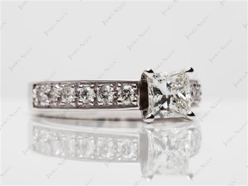 White Gold 0.73 Princess cut Engagement Rings Pave