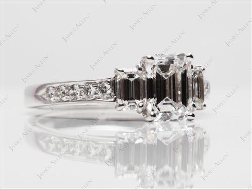White Gold 1.03 Emerald cut Engagement Rings With Sidestones