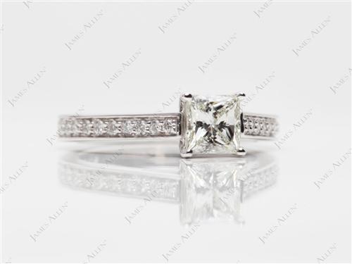 White Gold 0.57 Princess cut Diamond Pave Ring
