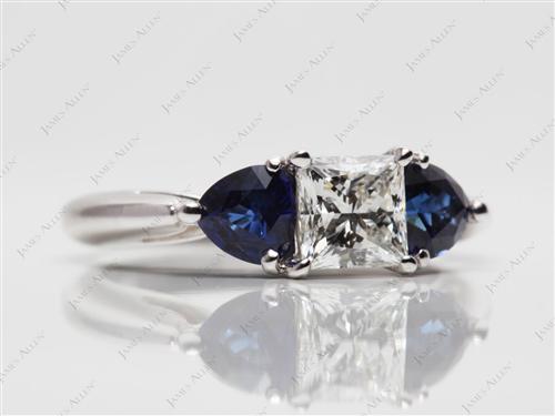 White Gold 0.78 Princess cut Colored Stone Engagement Rings