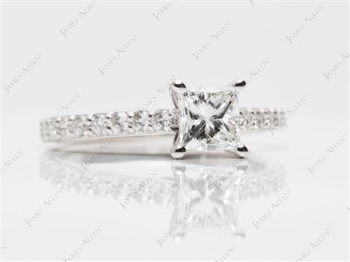 White Gold 0.90 Princess cut Side Stone Engagement Ring