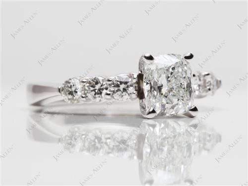 Platinum 1.06 Cushion cut Princess Cut Engagement Rings With Side Stones