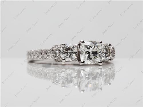 White Gold 0.70 Cushion cut Sidestone Engagement Ring