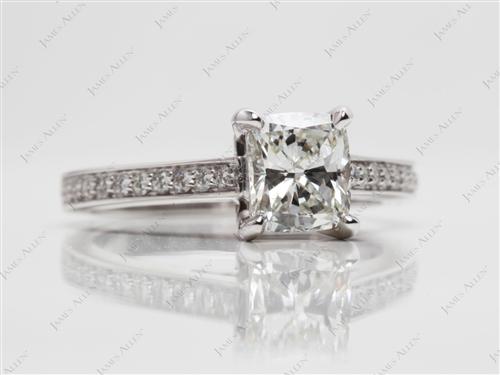 White Gold 1.22 Cushion cut Pave Ring Set