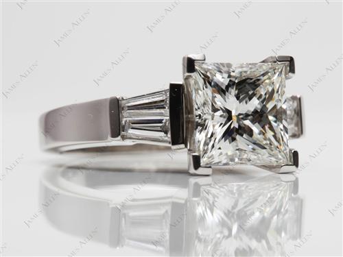 Platinum 2.15 Princess cut Diamond Ring With Sidestones