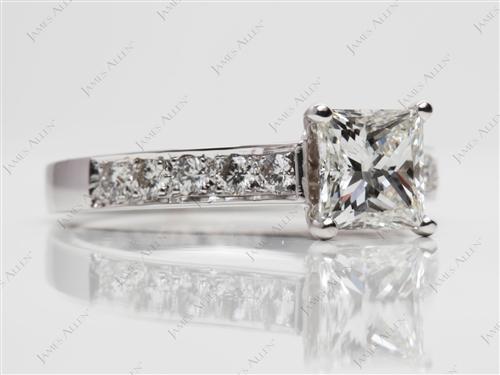 White Gold 1.23 Princess cut Pave Diamond Rings