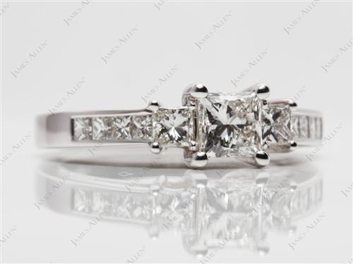 White Gold 0.72 Princess cut Engagement Rings With Sidestones
