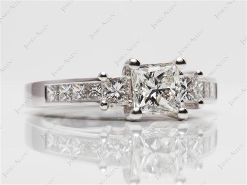 White Gold 0.91 Princess cut Diamond Rings With Side Stones