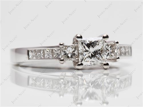 White Gold 0.76 Princess cut Princess Cut Engagement Rings With Side Stones