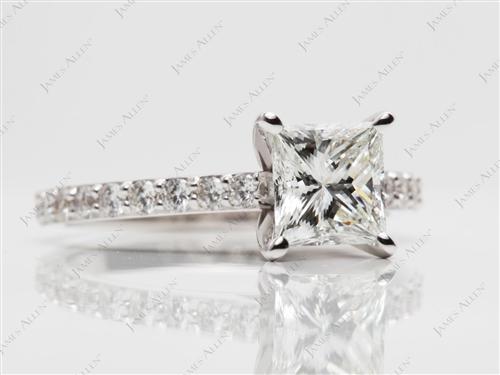 White Gold 1.54 Princess cut Sidestone Engagement Ring