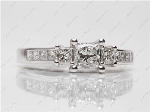 White Gold 0.65 Princess cut Engagement Rings With Side Stones