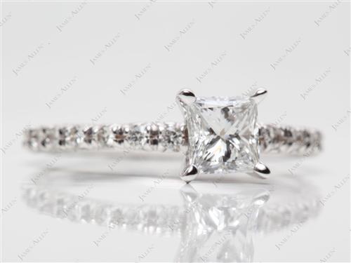 White Gold 0.71 Princess cut Pave Engagement Rings