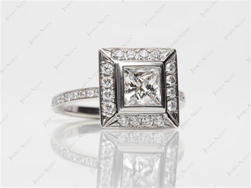 Platinum 1.01 Princess cut Pave Engagement Rings