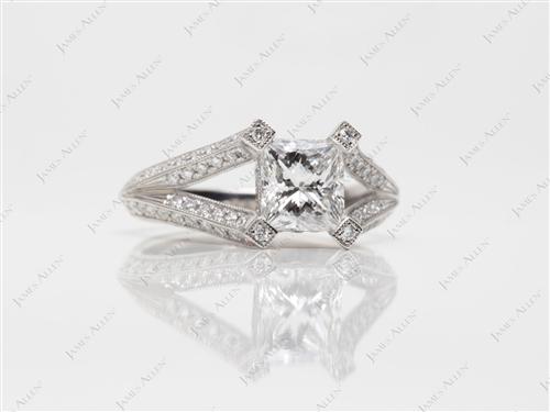 Platinum 1.05 Princess cut Pave Diamond Rings
