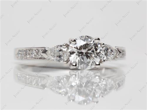 Platinum 1.02 Round cut Engagement Rings Side Stones