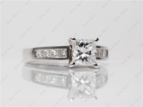White Gold 1.07 Princess cut Sidestone Engagement Ring