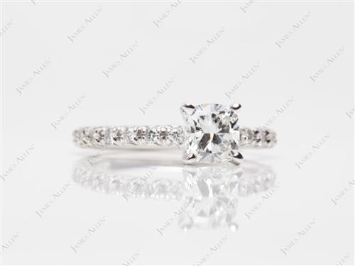 White Gold 0.80 Cushion cut Pave Diamond Rings