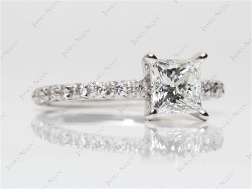 Platinum 1.21 Princess cut Diamond Pave Rings