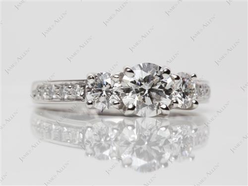 Platinum 0.83 Round cut Diamond Ring With Side Stones