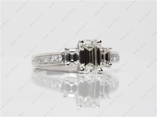 Platinum 1.13 Emerald cut Diamond Rings With Side Stones