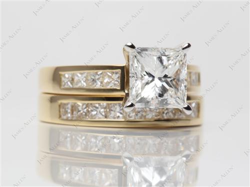 Gold 2.01 Princess cut Bridal Wedding Ring Sets