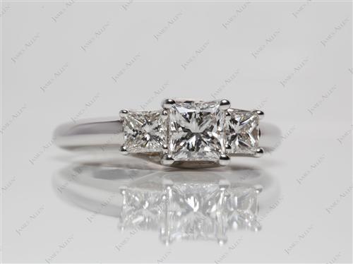 White Gold 0.71 Princess cut Three Stones Diamonds Rings