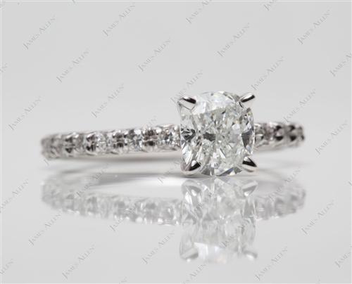 White Gold 1.00 Cushion cut Pave Ring Mountings