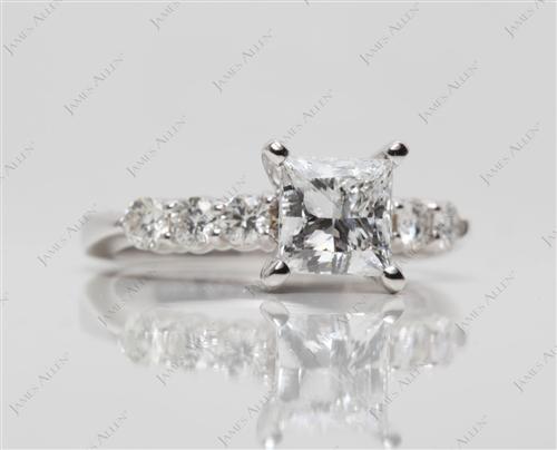 White Gold 1.20 Princess cut Engagement Rings With Sidestones