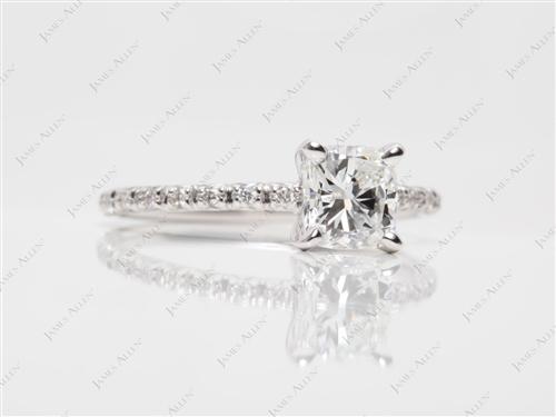 White Gold 1.01 Cushion cut Pave Diamond Engagement Rings