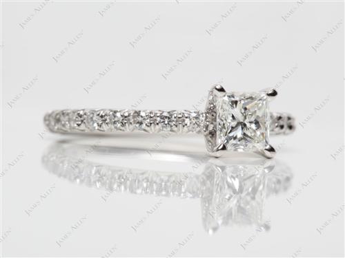 Platinum 0.74 Princess cut Pave Diamond Engagement Rings