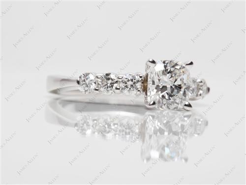 White Gold 0.95 Cushion cut Diamond Rings With Side Stones