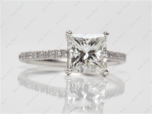 Platinum 1.96 Princess cut Micro Pave Engagement Rings