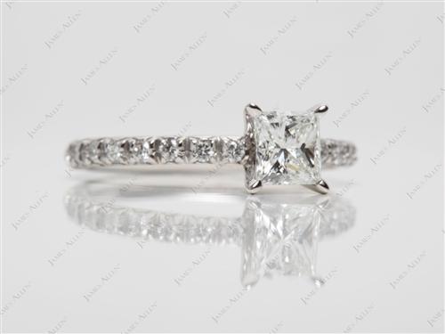 Platinum 0.75 Princess cut Pave Ring