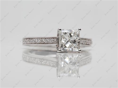 White Gold 1.30 Princess cut Engagement Ring Micro Pave