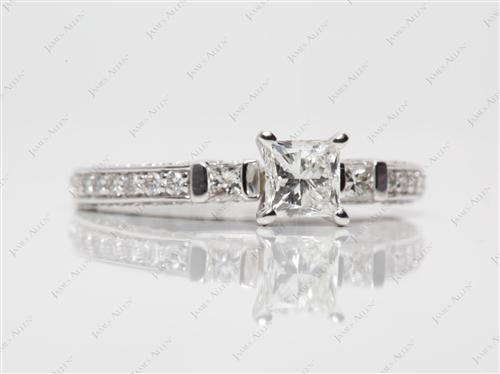 White Gold 0.73 Princess cut Pave Diamond Engagement Ring