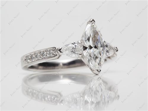 Platinum 1.01 Marquise cut Engagement Rings Side Stones