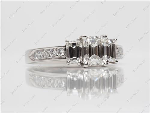 Platinum 0.73 Emerald cut Diamond Ring With Sidestones