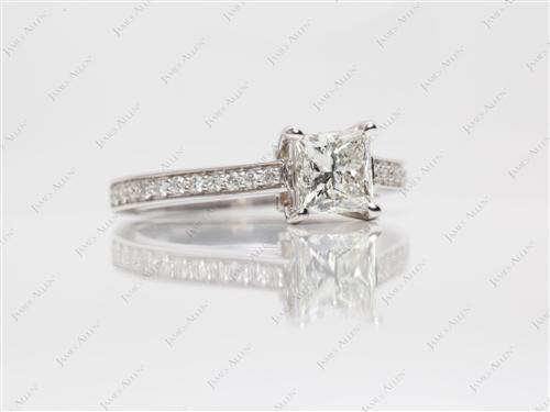 White Gold 1.00 Princess cut Engagement Ring Micro Pave