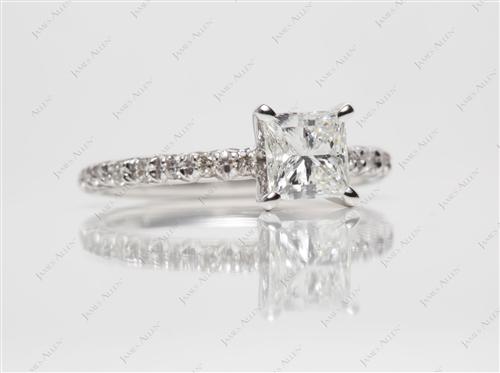 White Gold 1.01 Princess cut Pave Ring Mountings